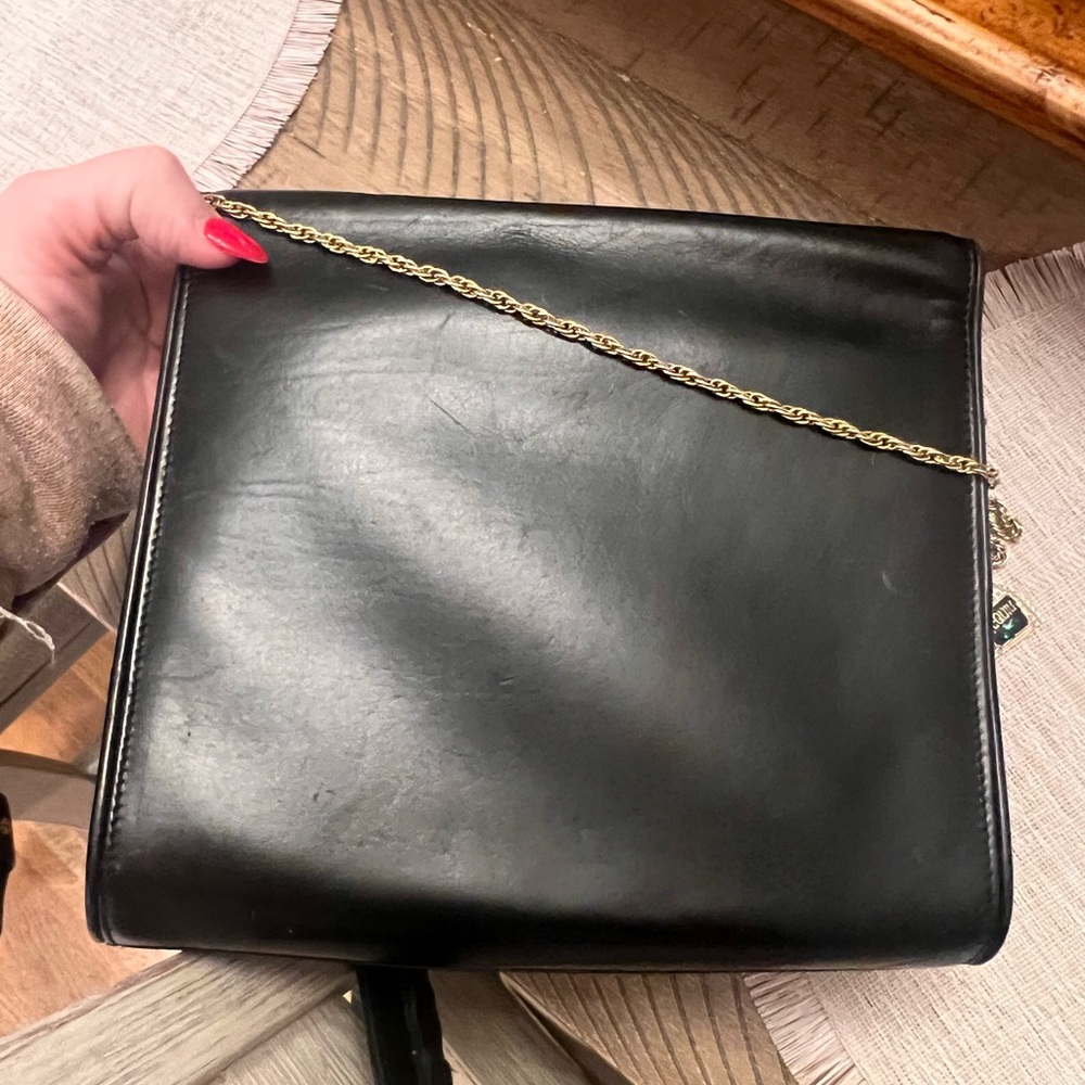 Vintage 70’s Gucci Black Leather handbag w/ Chain - Picture 2 of 13